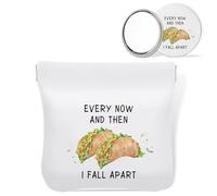 scodilo Mini Tacos Makeup Bag for Purse with Mirror, Waterproof Portable No Zipper Self-closing Cosmetic Bag for Women, Tacos Coin Purse Pouch, Fun Gifts Birthday Gifts for Bride Mom Girls,