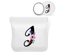 scodilo Personalized Initial Letter I-Mini Makeup Bag for Purse with Mirror, Waterproof Portable No Zipper Self-closing Cosmetic Bag for Women, Coin Purse Pouch, Birthday Gifts for Bride Mom Girls, I