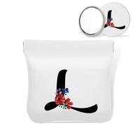 scodilo Personalized Initial Letter L-Mini Makeup Bag for Purse with Mirror, Waterproof Portable No Zipper Self-closing Cosmetic Bag for Women, Coin Purse Pouch, Birthday Gifts for Bride Mom Girls, L