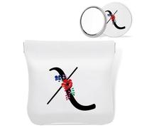 scodilo Personalized Initial Letter X-Mini Makeup Bag for Purse with Mirror, Waterproof Portable No Zipper Self-closing Cosmetic Bag for Women, Coin Purse Pouch, Birthday Gifts for Bride Mom Girls, X