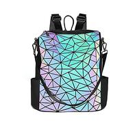 SCOFY FASHION Geometric Holographic Backpack for Women Reflective Color Changing Luminous Backpack Travel Rucksack Travel Bag Satchel Medium Backpack 1