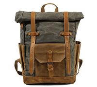 SCOFY FASHION Wax Canvas Vintage Computer Backpack for Women/Men Hiking Outdoor Backpack Retro Satchel Bookbag (Green)