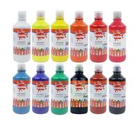 Scola Acrylic Starter Paint, 12 Assorted Colours, 500ml Bottles, Safe Non-Toxic Paints, Washable, Craft Projects, Sponge Painting, For Children