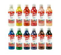 Scola Readymix Water Based Washable Tempera Paint, 12 Assorted Bright Colours, 300ml Bottles, Safe Non-Toxic Poster Paints, Craft Projects, Suitable for 3+