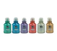 Scola Textile Fabric Paint, 6 Assorted Pearlescent Colours, 150ml Bottles, School Supplies, Art and Crafts Projects, Children's Craft Projects, For Kids