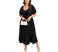 SCOMCHIC Plus Size Wedding Guest Cocktail Formal Maxi Dress Sweetheart Neckline Short Puff Sleeve Smocked Party Dresses, Black, XL Plus