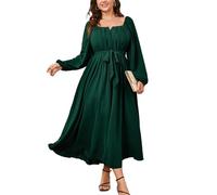 SCOMCHIC Women Plus Size Maxi Dress Long Sleeve Square Neck Wedding Guest Cocktail Belted Elegant Flowy A Line Long Dresses, Emerald Green, XX-Large Plus