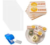 Scone Bags Clear with Topper Cards and Mini Stapler Set, 100 Pack Cellophane Treat Bags with 100 Pcs Header Cards, Self Seal Food Safe Packaging for Homemade Scones Biscuits Cream Tea Party Favours