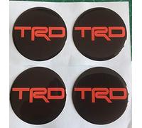 SCOOBY DESIGNS TOYOT TRD ALLOY WHEEL CENTRE CAP DOMED STICKERS X4 MR2 CELICA BLACK & RED (60MM)