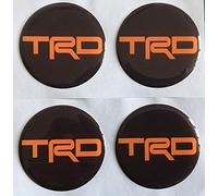 SCOOBY DESIGNS TRD TOYOT TRD ALLOY WHEEL CENTRE CAP DOMED STICKERS X4 MR2 CELICA BLACK & ORANGE (60MM)