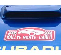 SCOOBY DESIGNS WORLD RALLY TEAM MONTE CARLO 2005 BONNET STICKER IN RED AND WHITE