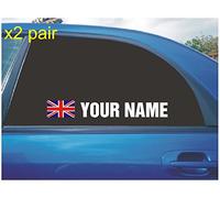 SCOOBY DESIGNS YOUR NAME RALLY RACE CAR WINDOW STICKER DECAL UNION JACK UK BRITISH FLAG WHITE X2
