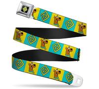 Scooby Doo Belt, Seatbelt Buckle Belt, Scooby Doo Pose and Dog Tag Blocks Yellow Blue, Adjustable, Multicolor, 3.81 cm Wide