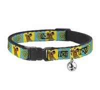 Scooby Doo Cat Collar, Breakaway Collar with Bell, Scooby Doo Pose and Dog Tag Blocks Yellow Blue, 8.5 to 12 Inches 0.5 Inch Wide