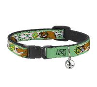 Scooby Doo Cat Collar, Breakaway Collar with Bell, Scooby Doo Sneaking Pose and Monster Eyes Greens, 8.5 to 12 Inches 0.5 Inch Wide
