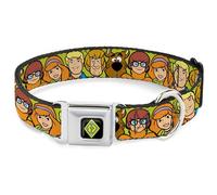 Scooby Doo Pet Collar, Dog Collar Metal Seatbelt Buckle, Scooby Doo Character Faces Close Up Green, 13 to 17 Inches 1.5 Inch Wide