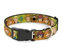 Scooby Doo Pet Collar, Dog Collar Plastic Buckle, Scooby Doo Character Faces Close Up Green, 9.5 to 13 Inches 1.0 Inch Wide