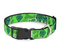 Scooby Doo Pet Collar, Dog Collar Plastic Buckle, Scooby Doo Mystery Machine Dog Tag Collage Greens Blues, 13 to 17 Inches 1.5 Inch Wide