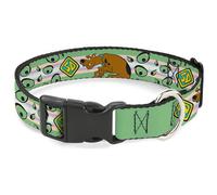 Scooby Doo Pet Collar, Dog Collar Plastic Buckle, Scooby Doo Sneaking Pose and Monster Eyes Greens, 13 to 17 Inches 1.5 Inch Wide