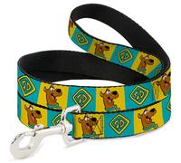 Scooby Doo Pet Leash, Dog Leash, Scooby Doo Pose and Dog Tag Blocks Yellow Blue, 6 Feet Long 1.5 Inch Wide