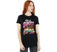 Scooby Doo Women's Life Is Sweet Cotton Boyfriend T-Shirt in Black | Size: Medium Scooby Doo Black M