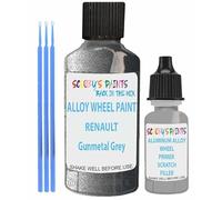 SCOOBYS PAINTS BACK IN THE MIX Alloy Wheel Repair Touch Up Paint Compatible With Renault Rims Curbing Scratch Stone Chip With Anti Rust Grey Primer