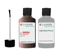SCOOBYS PAINTS BACK IN THE MIX Compatible With Skoda Brown - Car Paint Touch Up TOPAZ BROWN LF8Z With Anti Rust Grey Primer