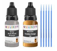 SCOOBYS PAINTS BACK IN THE MIX Touch Up Paint For Mazda Evolution Orange 18K Scratch Stone Chip Repair With Grey Primer