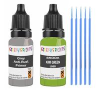 SCOOBYS PAINTS BACK IN THE MIX Touch Up Paint For Skoda Kiwi Green Lg6D Scratch Stone Chip Repair With Grey Primer