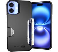 Scooch for iPhone 16 Plus Case with Card Holder, Moneymate Wallet Case with Hidden Card Slot and Protection for 4 Cards, 10-Foot Drop Protection, Black