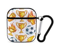 Scooer Football on Fire Case Cover Compatible with AirPods 1&2 Protective PC Shell Carrying Case with Keychain