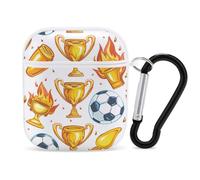 Scooer Football on Fire Case Cover Compatible with AirPods 1&2 Protective PC Shell Carrying Case with Keychain
