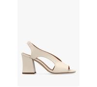 Scoop Cream Leather Cut Away Shaped Heel Sandals - White Leather / 38