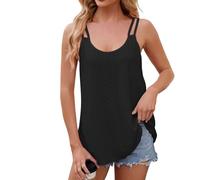 Scoop Neck Cami Top Floaty Strappy Vest Tops Women UK Summer Sleeveless Tee Shirts Holiday Tops Black