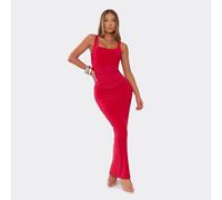 Scoop Neck Corset Detail Fitted Maxi Dress In Red, Women's Size UK 6