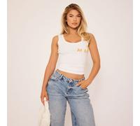 Scoop Neck Embellished Moi Lemon Graphic Print Vest In White Ribbed, Women's Size UK 8