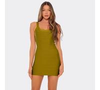 Scoop Neck Mini Dress In Olive Green Bandage, Women's Size UK 10