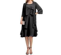 Scoop Neck Mother of The Bride Dress with Beads Chiffon Prom Gowns Cocktail Dress Plus Size HLSA387 Black UK10