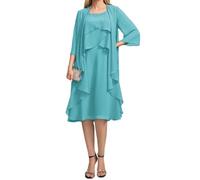 Scoop Neck Mother of The Bride Dress with Beads Chiffon Prom Gowns Cocktail Dress Plus Size HLSA387 Turquoise UK10
