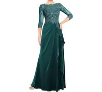 Scoop Neck Mother of The Bride Dresses with 3/4 Sleeves Lace Appliques Formal Party Gowns for Juniors Peacock UK18