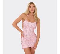 Scoop Neck Open Back Strappy Mini Dress In Pink Sequin, Women's Size UK 6