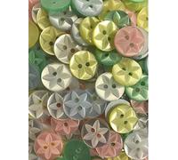 Scoop Poppy's Star Buttons Assortment Pack of 100 Size 14mm 2 Hole - 20 Each White, Lemon, Pink, Blue, Mint