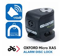 Oxford Disc Lock LK214 Micro XA5 Alarm – 5.5mm Pin – Black