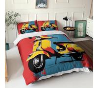 Scooter Duvet Cover Set 3D Kids Bedding Set 3 Pieces Soft Microfiber Comforter Cover Quilt Cover with Zipper Closure Pillowcase Teens And Adults King（220x240cm）