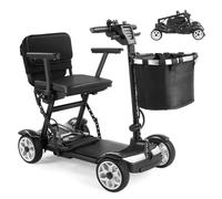 Scooter Folding Mobility Duty 4 Wheel Mobility Scooters Comfortable and Foldable Design 20KM Range 4 Wheel Electric Wheelchair Device with LED Headlight,With Charger and Basket black
