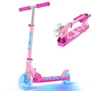 Scooter for Kids Ages 5-12 TONBUX Folding 2 Wheel Kids Scooter with Light Up Wheels & Stem & Deck, 3 Adjustable Height Handle, Lightweight Portable Kick Scooters for Girls Boys Toddler, up to 50kg