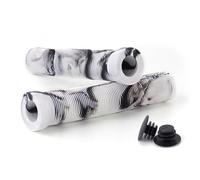 Scooter Grips with Bung Ends, Soft Rubber Flangeless Handlebar Grips for Stunt Scooters, MTB, BMX, Urban Bike, Tricycle, Wheelchair - Black, White
