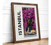 Scooter in Istanbul Blooms Vintage Framed Wall Art Print A3 (42×29.7cm) Walnut, Wall Decor for Living Room, Bedroom, Office & Home, Ready to Hang, Art Gift