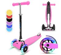 Scooter Kids 3 Wheels Ages 3-6 LED Kids Push Scooter Folding Adjustable Pink