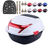 Scooter Top Case 28L Hard Waterproof Universal Tail Trunk with Backrest and Plate Lockable Helmet Luggage Rear Box for Scooter Quad Motorbike Bike,White,41.5 * 37 * 27.5cm